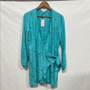 Never Fully Dressed Printed Wrap Mini Dress Coastal Beach Women’s 6 NEW